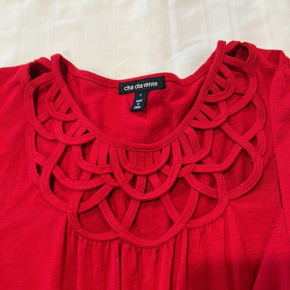 Cha Cha Vente Red Shirt Small Like New Gathered Long Sleeve - Picture 6 of 6
